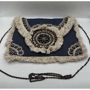 Labellum Hillary Scott Fringe Detailed Metal Accented Envelope Brass Chain Strap